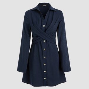Navy blue Cider long sleeve mini dress